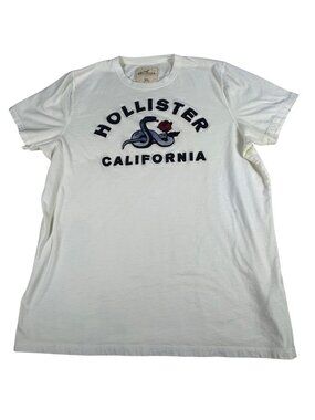 Hollister Cream Graphic T-Shirt Men's XXL Snake Rose Embroidery California Logo